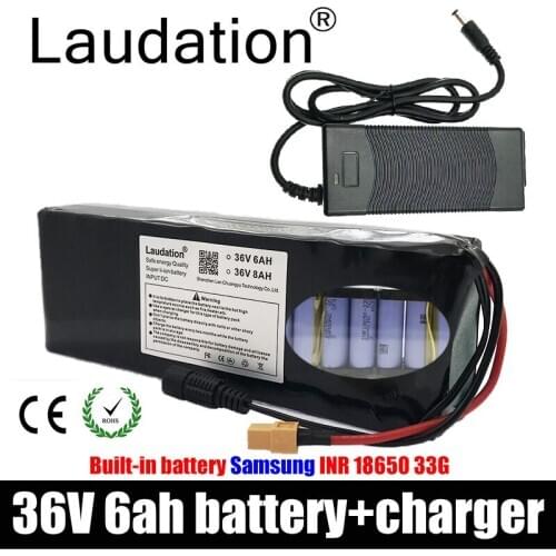 Laudation 36V 6ah Electric Bicycle 18650 Battery Pack 10S 2P 500W High Power and Capacity Motorcycle Scooter With BMS XT60 plug