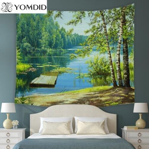 Forest Tapestry river Wall Hanging Tapestries Throw Bedspread Blanket Rug Home Bedroom Decor Yoga Mat Picnic Cloth beach towel