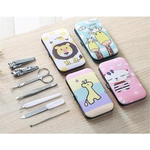 New 50sets Manicure Set lovely Cartoon Nail Clipper Baby Nail set Scissors 7 PCS Carbon steel Nail Cuticle Scissor