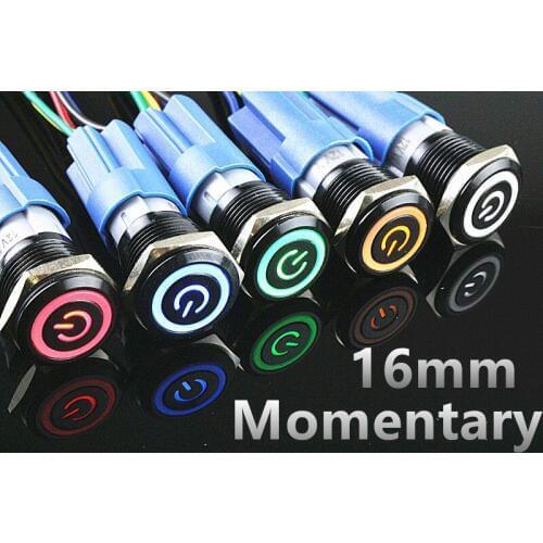 5V 12V 24V 220V Metal push button switch with light 16mm flat head self-reset Momentary Push Button waterproof LED metal switch