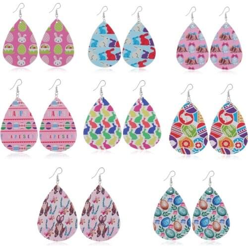 Bohemian Fashion Jewelry Colorful Waterdrop Pendant Drop Earrings for Women Faux Leather Rabbit Earrings Best friend gifts