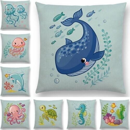 Lovely Sea Animals Jellyfish Dolphin Octopus Whale Turtle Seahorse Octopus Fox Rabbit Good Cushion Cover Sofa Nice Pillow Case