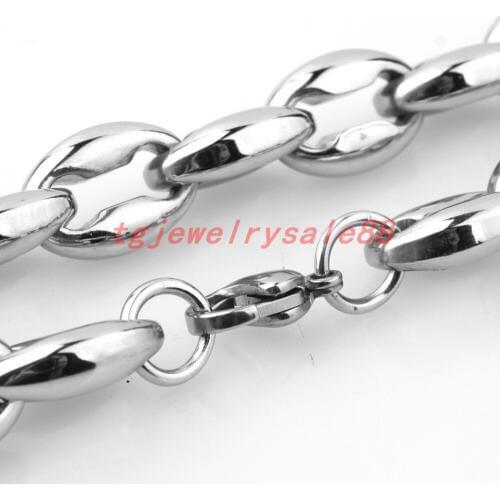 Popular 6.5/7.5/12mm Wide 7-40" Option Silver Color Mens Coffee Beans Link Chain Necklace Or Bracelet Stainless Steel Jewelry