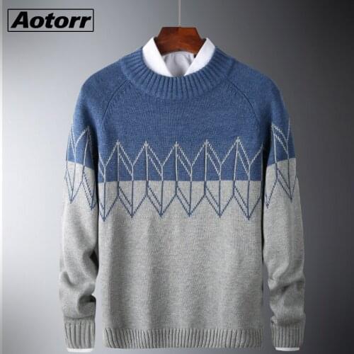 Men 2021 Autumn New Casual Pattern Thick Fleece Cotton Sweater Pullovers Men Outfit Fashion Vintage O-Neck Coat Sweater Male 3XL