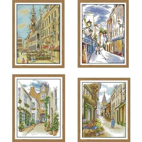 Street Scenery Cross Stitch Kit 14CT Printing Fabric DIY Embroidery Kit DMC Cross Stitch Handicrafts Home Decoration Painting