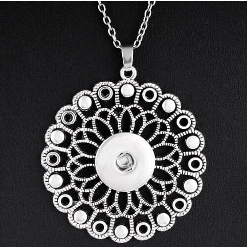 NEW mandala flower 18mm snap button Necklace pendant Vintage Bohemia DIY jewelry NK1202