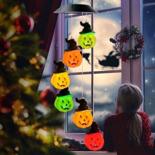 New Product Led Skull Pumpkin Solar Wind Chime Lamp Outdoor Garden Halloween Decoration Lamp Solar Wind Chimes Color Light