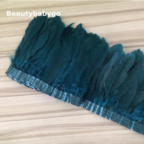 Wholesale 10Yards Natural peacock blue Dyed Goose Feather Trim Fringe 13-18cm Goose Feather Ribbon Dress/Skirt DIY Accessories