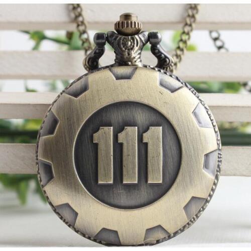 Wholesale 10 PCS Arrive Game Extensions Fallout 4 Shelter Theme Pendant Vault 111 High Quality Brown Quartz Pocket Watches