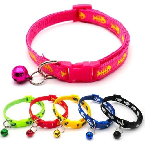 1.0cm Cat Collar Cat Neck Collar Anti Loss Fishbone Print Small Dog Collar for Small Medium Dogs Cute Modeling Cat Products