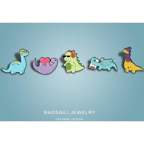Color Dinosaur Series Brooch Cartoon Cute Music Dinosaur Love Dinosaur Alloy Brooch Enamel Label Pins Hat Badge