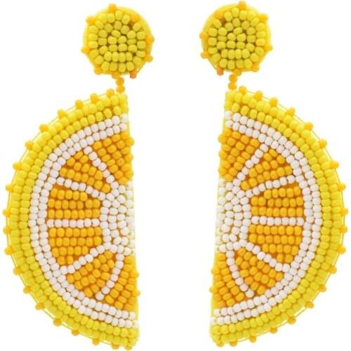 Handmade Acrylic Bead Fruit Lemon Cherry Watermelon Creative Drop Earrings For Women Gifts Summer Beach Bohemian Orange Jewelry