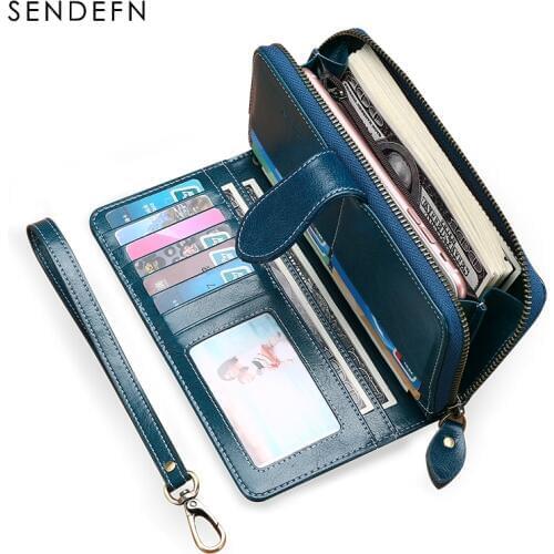 SENDEFN 2020 New Split Leather Women Long Wallets Lady Purse Vintage Female Clutch Wallet For Phone Pocket Card Holder