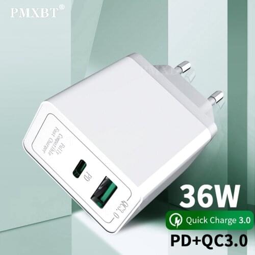 36W PD USB Charger Quick Charge 4.0 3.0 Type C Charger For iPhone 11 Pro Max Macbook Huawei US EU UK Plug Power Charger Adapter