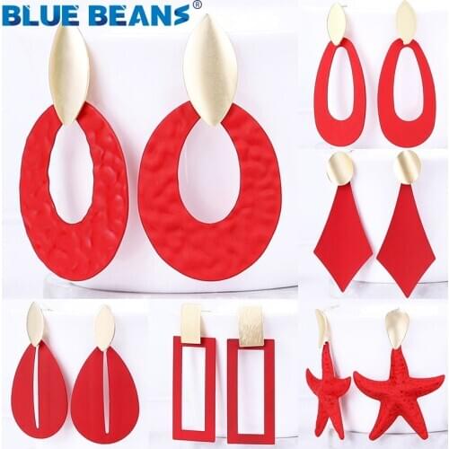 BLUE BEANS Red earrings fashion jewelry long earrings women bohemian drop earrings metal dangle earring accessories minimalist