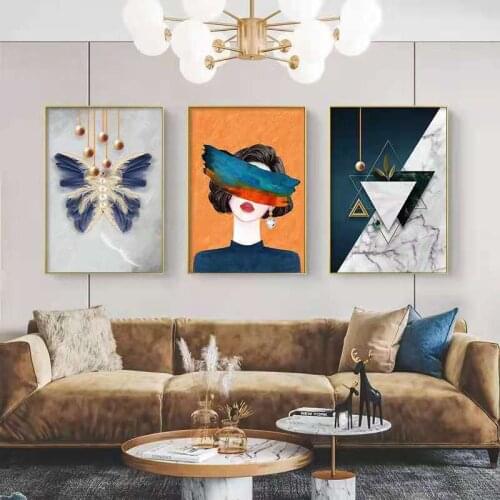 Nordic Light Luxury Living Room Decoration Painting Orange Beauty Character Mural Bedroom Printmaking Painting Core