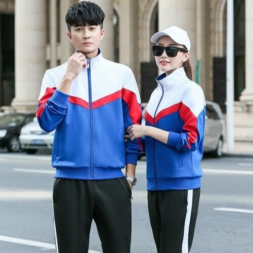 Autumn Women Men Sporting Suit Patchwork Zip Up Jacket Sweatshirt+pant Casual Jogger Running Workout Set Sportswear Tracksuits