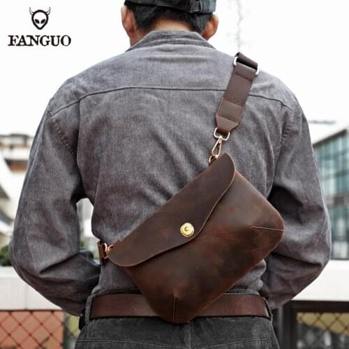 Genuine Leather Mens Sling Bag Retro Shoulder Bag Handmade Women Handbag Crossbody Messenger Bag For Short Trip