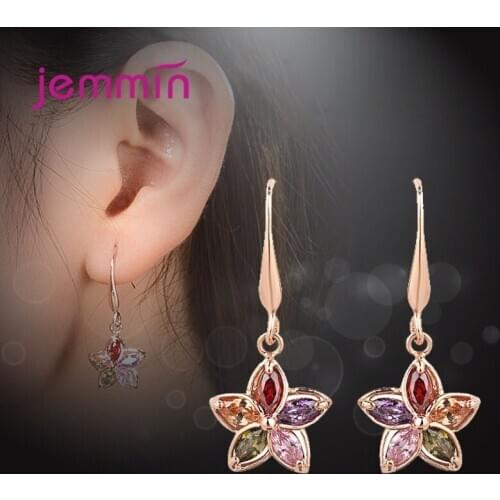 Bohemia Floral Multicolor Crystal Long Earrings for Women Fashion Flower 925 Sterling Silver Dangle Drop Earrings Bobo Jewelry