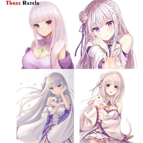 Three Ratels F380 Anime Girl Uniform Ceavage Emilia For Re_zero Cover Scratch Car Decal Window Wiper Tailgate Styling Decoration