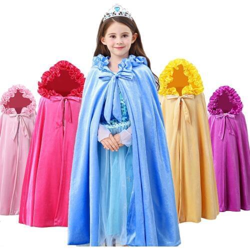 Girls Velour Cape Princess Costume Dress up Cloak Kid Winter Hooded Cosplay Elza Belle Cendrillon Fancy Coat Cute Cloaks