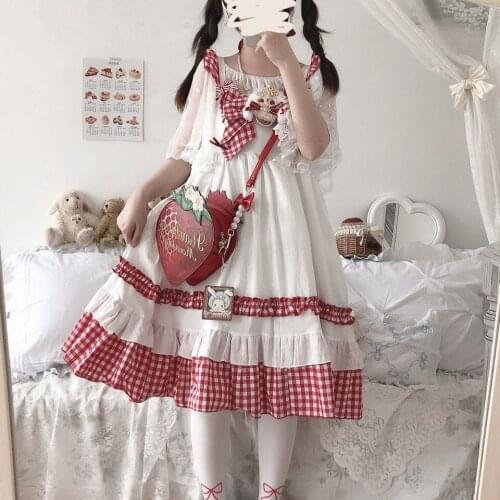 Japanese Lolita JSK Dress Gagley Rural Style Ruffled Bowknot Kawaii Lace Frilled Soft Girl Sling Dress
