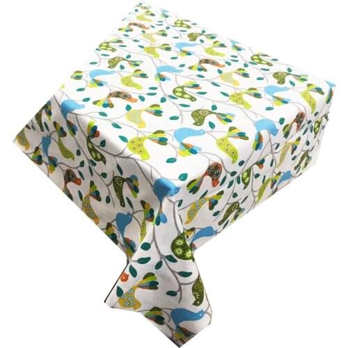 Zeren Home Green Blue Birds Pattern Carefree Table Cloth 170x500 cm