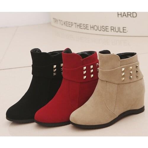 Womens boots for autumn and winter heightening short boots thick-soled frosted wedges Martin boots plus velvet snow boots women