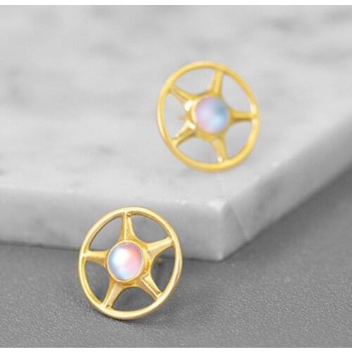 S.EAST SUN 925 sterling silver fashion car wheels mens and womens punk Glass Round Earrings suitable for womens jewelry