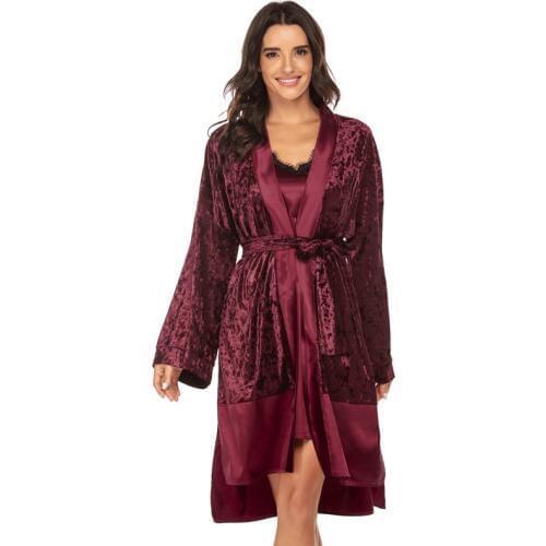 Female Sexy Bride Bridesmaid Wedding Robe Velour Patchwork Kimono Bathrobe Gown Intimate Lingerie Velvet Sleepwear Home Clothes