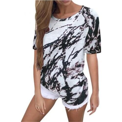 2021 Womens New Womens Loose Top Tie Dye Printed Short Sleeve T-shirt for Women Ages 35-45 Years Old V-neck Cn(origin)