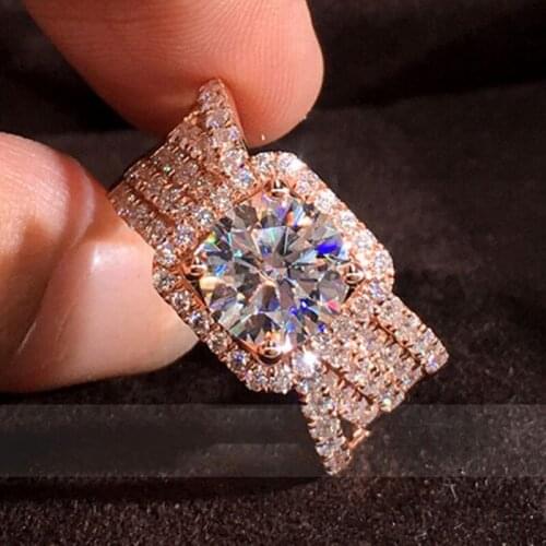 Vintage Female Crystal Square Thin Ring Charm Rose Gold Color Wedding Rings For Women Luxury White Zircon Stone Engagement Ring