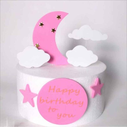 1set Pink Moon Cloud DIY Cake Topper Happy Birthday Cake Topper Birthday Party Baby Shower Cake Top Flag Decoration Supplies