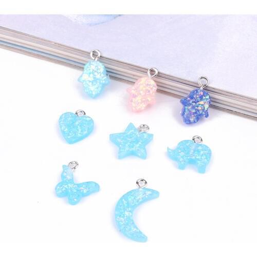 10pcs Elephant Moon Star Resin Charms Diy Jewelry Findings Fatima Hand Butterfly Bracelet Earring Necklace Pendant Decor Making