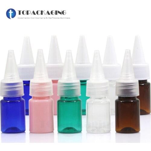 100 * 10ML Needle Nose Cap Bottle Plastic Cosmetic Container Refillable Hair Perm Liquid Essence Oil Dropper Squeeze Makeup Pack
