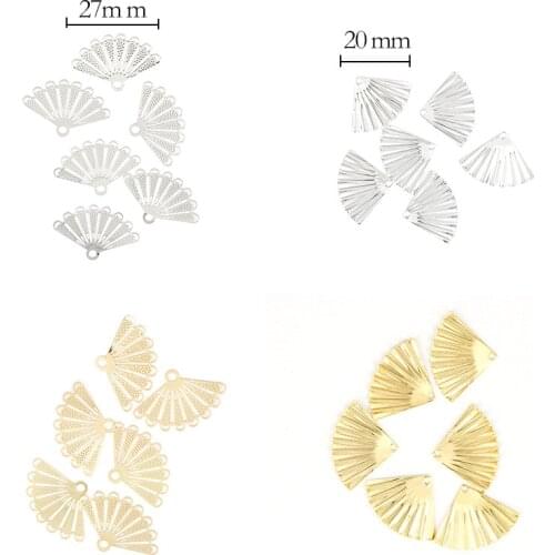 10 PCS Fashion Style Metal Copper Gold Silver Plated Fan Charms Pendant DIY Jewelry Accessories