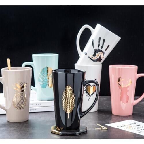 500ML Couple Cup Ceramic Coffee Mug With spoon an Cover Creative Valentines Day Wedding Birthday Gift coffee cups