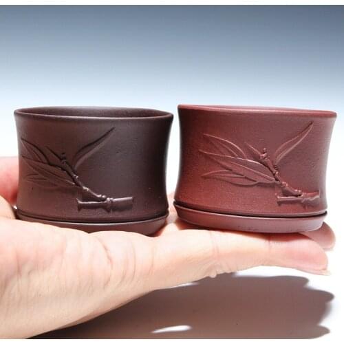 65ml Chinese Yixing Zisha Purple Clay Handmade Bamboo Teacup