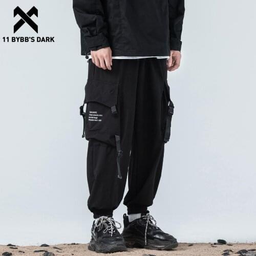 11 BYBBS DARK Hip Hop Cargo Pants Men Functional Casual Pants Pocket Ribbons Joggers Pants Loose Trouser Streetwear Techwear