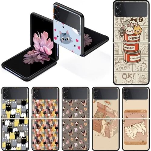Fold Case for Samsung Galaxy Z Flip 3 Hard Silicone Pc Phone Cover Luxury Funda Shockproof Coque Retro Cute Cats