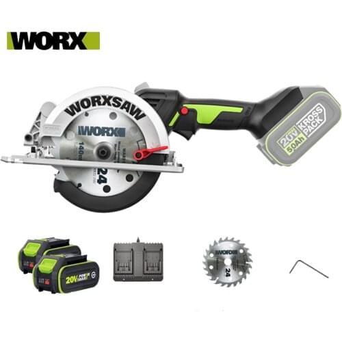 Worx WU535 Brushless Motor 140MM Cordless Circular Saw 45 /90 Degree Cutting Powershar with 5.0AH Battery Electric Tools
