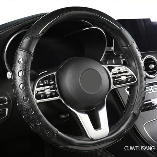CUWEUSANG Carbon Fiber Leather Car Steering Wheel Cover For Range Land Rover Defender Freelander Discovery Sport X9 Evoque