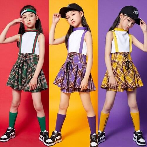 Childrens Day Dancing Performance Costume Lattice Skirt Girls Jazz Hip Hop Dance Clothing Catwalk Show Stage Wear Outfit