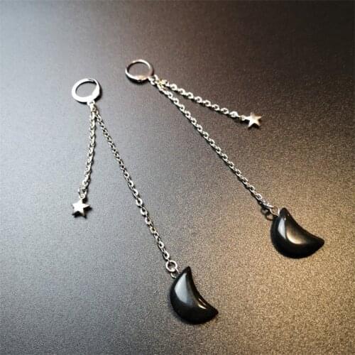 Moon and Star Dangle, Drop Earrings with Onyx, Gothic Earrings, Witchy Jewelry, Celestial Earrings, Gift for Her