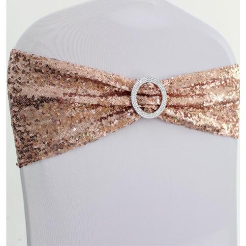 50pcs Round Buckle Spandex Lycra Sequin Chair Cover Sash Bands Elastic Stretch Glitter Chair Bow Ties Hotel Party Wedding Decor