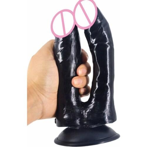 Suction Dildo Sex Toy Female Artificial Penis Black with Double Head PVC Anal Plug Butt for Women Men Adults Products New Hot