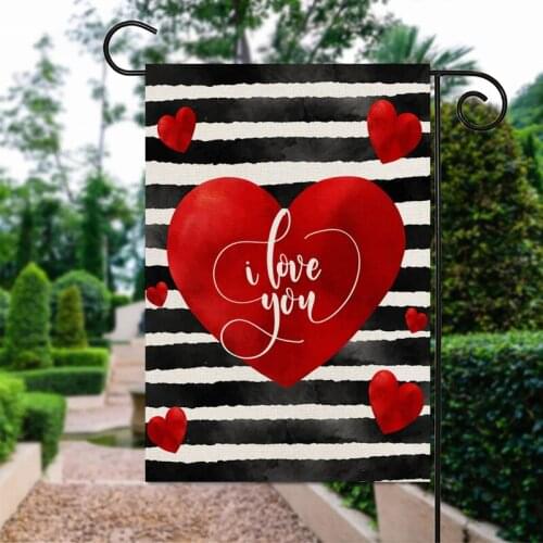 Fuwatacchi 30x45cm Loving Heart Print Flags Valentines Party Flax Banner Garden Flags Home DIY Festival Decoration Accessiories