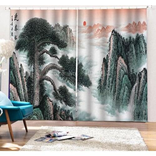 HD Welcome Pine Landscape Painting Curtains For Living Room Sunlit Cabin Curtains Kitchen Bedroom Art Decor Ultra Micro Shading