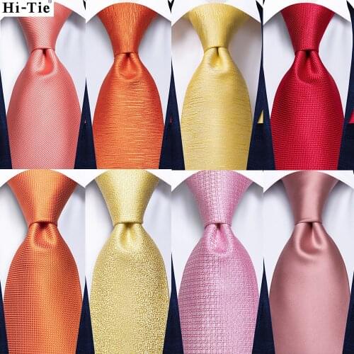 Hi-Tie Orange Yellow Solid Paisley 100% Silk Mens Wedding Necktie Business Necktie For Men Formal Luxury Gravatas Dropshipping