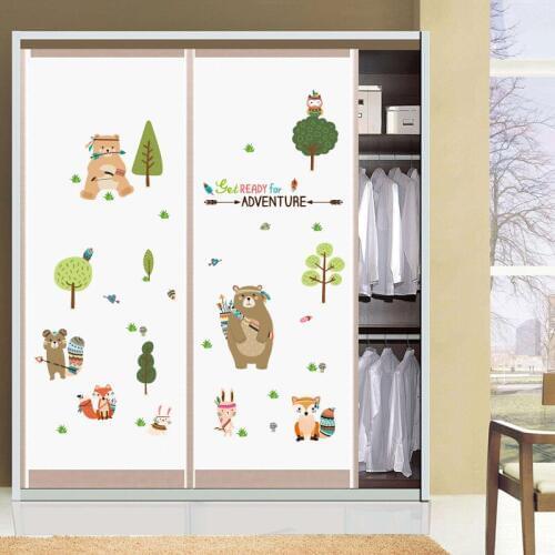 Ins Indian Animal Family Wall Sticker for Childrens Room Bedroom Wardrobe Decorative Kindergarten Classroom Christmas Village